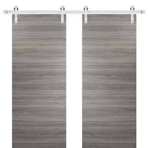 0010 36 in. x 80 in. Flush Grey Matte Finished Wood Sliding Barn Door with Hardware Kit Stailess