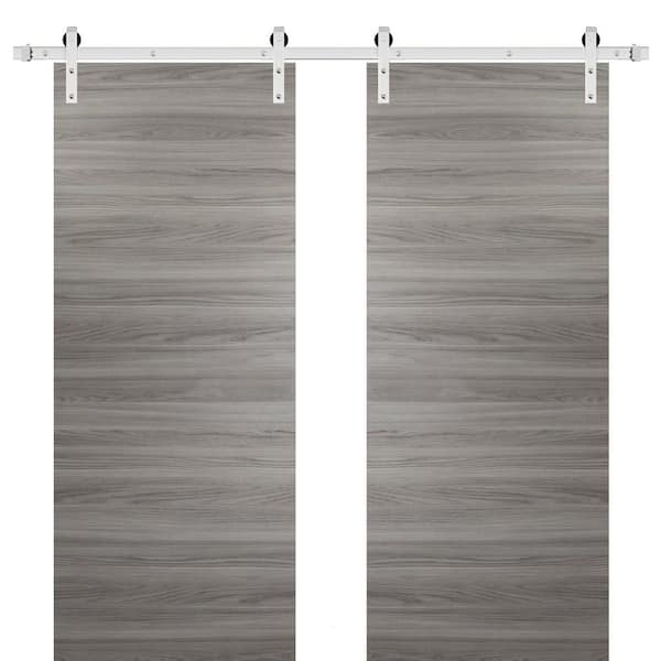 Sartodoors 0010 56 in. x 96 in. Flush Grey Matte Finished Wood Sliding Barn Door with Hardware Kit Stailess