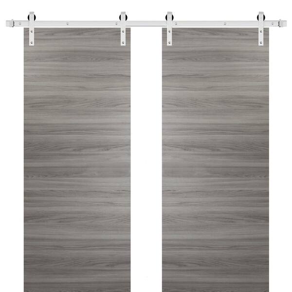 Sartodoors 0010 64 in. x 80 in. Flush Grey Matte Finished Wood Sliding Barn Door with Hardware Kit Stailess