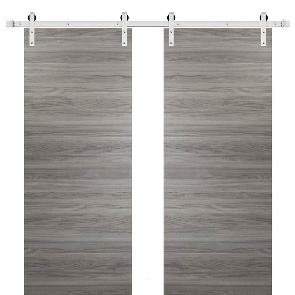 Assemble Required 0010 84 in. x 84 in. Flush Gray Matte Finished Wood Sliding Barn Door with Hardware Kit Stailess price history on PriceWatchPro