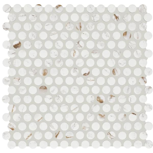 Kesler Marble Avorio 2-3/4 in. x 3-1/4 in. Matte Ceramic Penny Round Mosaic Tile Sample