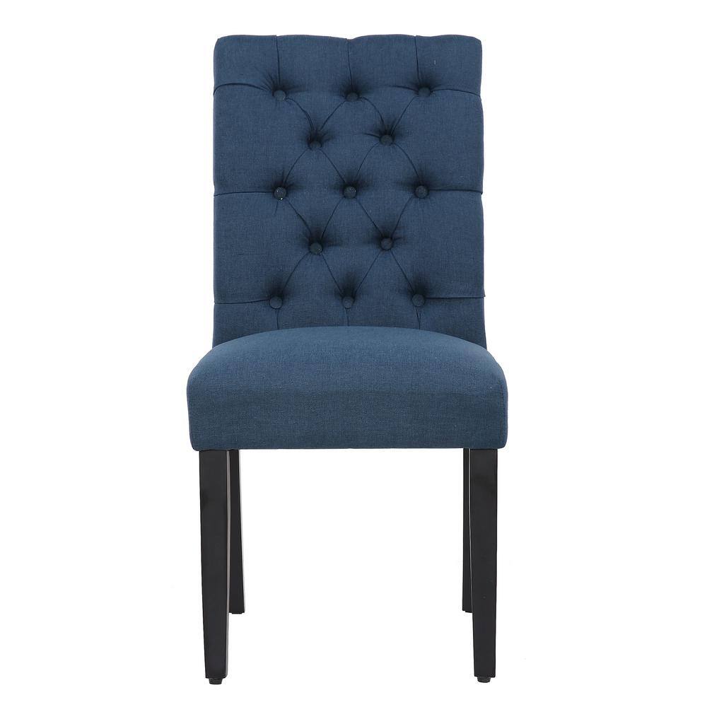 Blue Linen Upholstered Button Tufted Parsons Side Chair Set