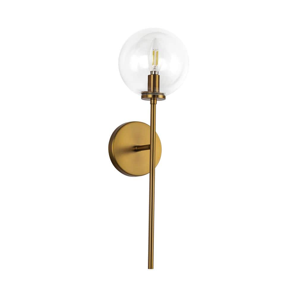 Cassia Aged Brass and Clear Glass Dimmable Wall Sconce