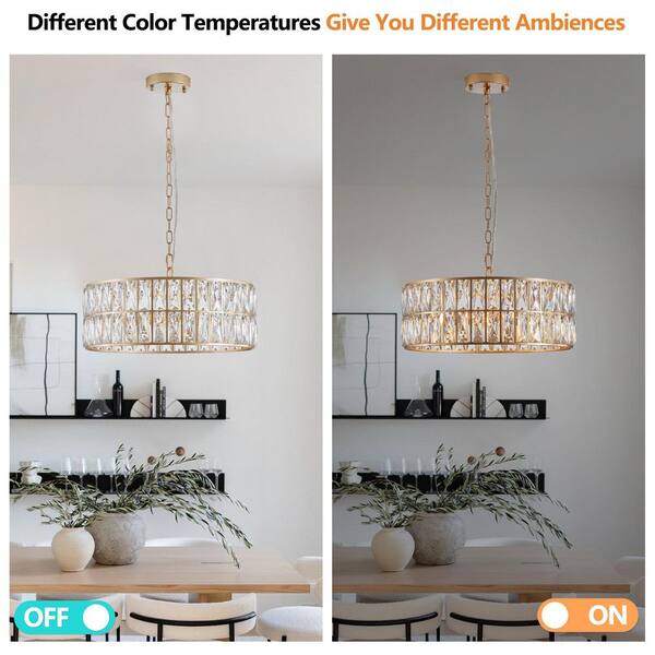 Jushua 18 in. 6-Light Gold Crystal Drum Chandelier Pendant