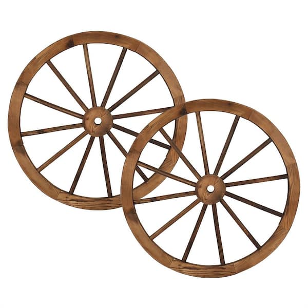 Winado 30 in. Wall Decor Wooden Wagon Wheel in Rustic (Set of 2)
