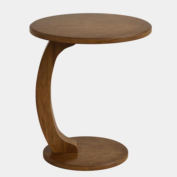 BYBLIGHT 19 in. Width Brown Wooden C-Shape End Table, Vintage Side Table for Living Room Bedroom