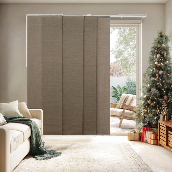 Woven Cut-to-Size Truffle Light Filtering Adjustable Sliding Panel Track Blind w/ 23 in Slats Up to 86 in. W X 96 in. L