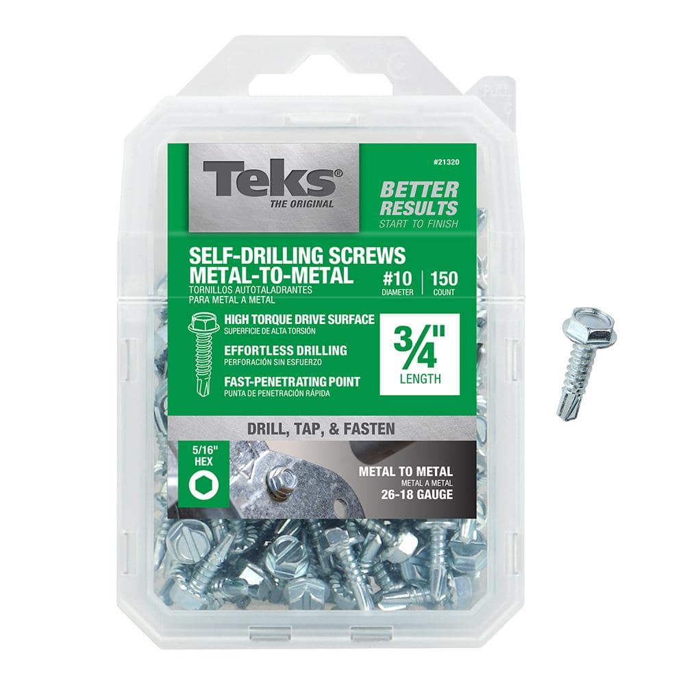 Teks #10 x 3/4 in. External Hex Flange Hex-Head Self-Drilling Screws  (150-Pack) 21320 - The Home Depot