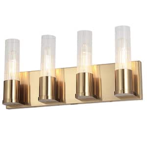 Tube 17.25 in. 4 Light Aged Brass Vanity Light with Clear Glass Shade