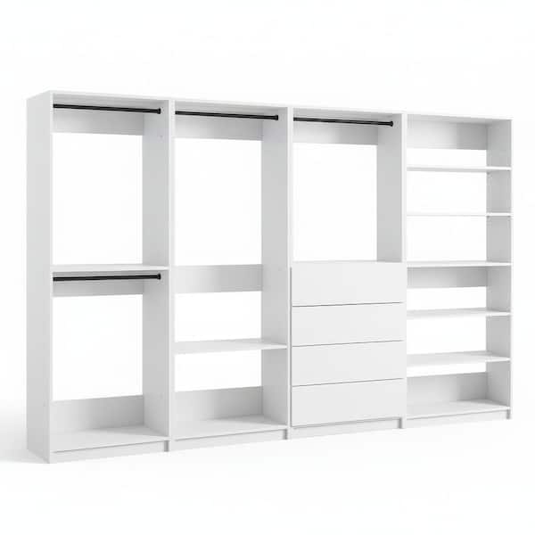 Prosper 128 in. W White Tower System Freestanding-Shelf Walk-in Wood Closet System