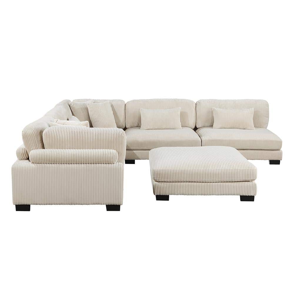 Turbo 135 in. Straight Arm 6-Piece Corduroy Fabric Modular Sectional Sofa i