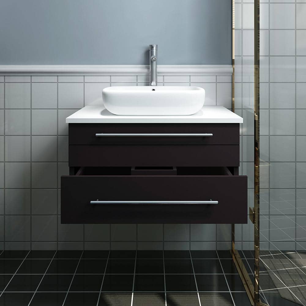 Lucera 30'' Espresso Solid Wood Wall-Mount Vanity with Quartz Top