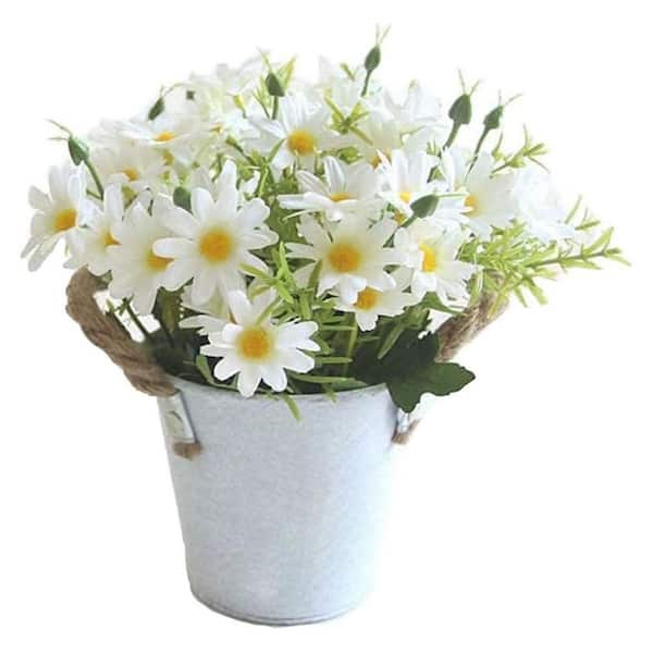 Afoxsos 7.48 in. White Indoor Artificial Daisy Flower Arrangement with  Metal Pot HDSA10OT652 - The Home Depot