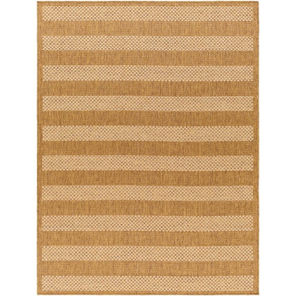 Livabliss Pismo Beach Natural Wheat Stripe 8 ft. x 8 ft. Round Indoor/Outdoor Area Rug
