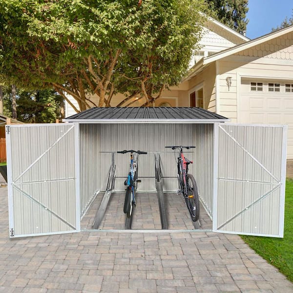 Outdoor Metal Storage Shed, Bicycle Garage, for 4 Bikes, Grey (38.92 sq ft.)
