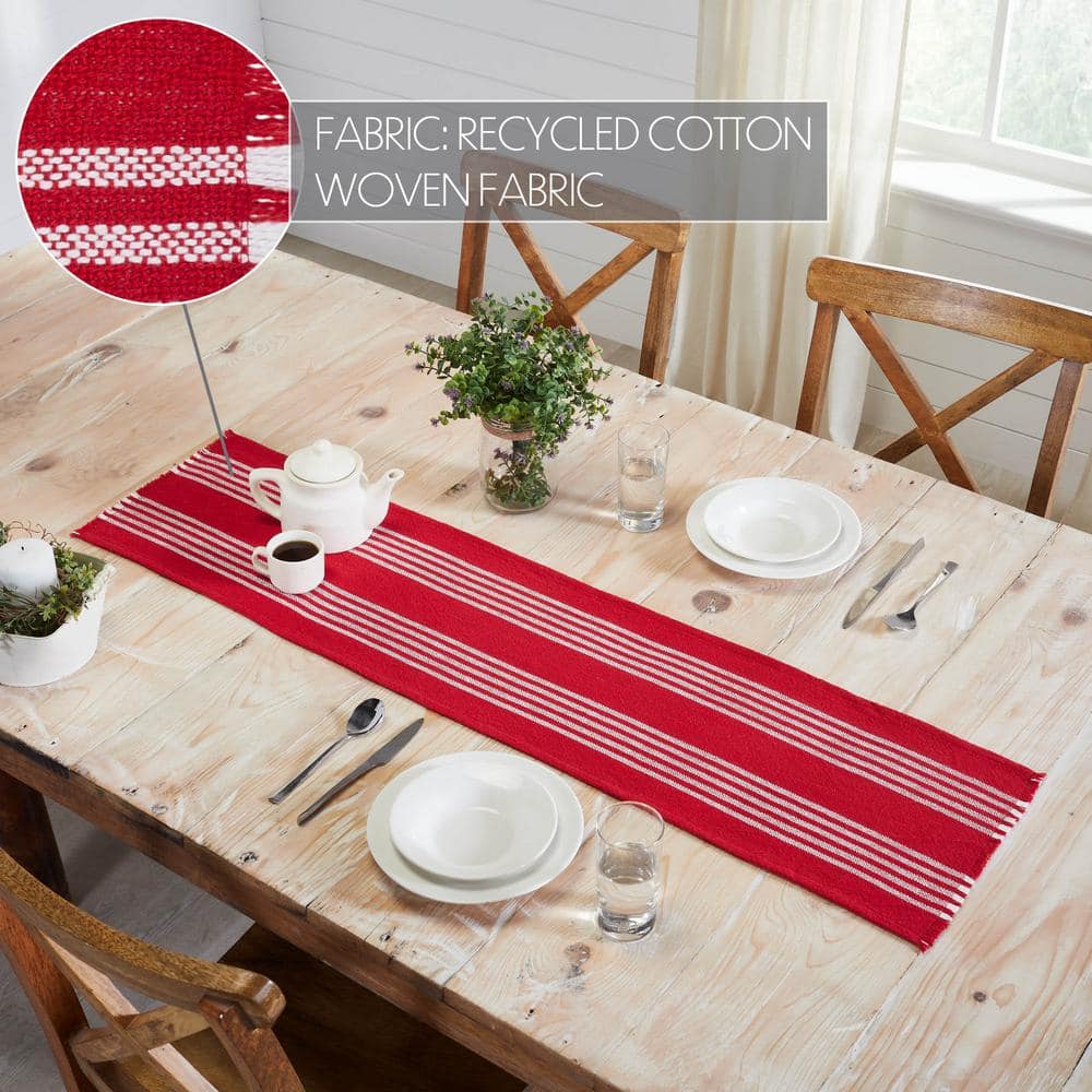 VHC Brands Farmhouse Table Decor Arendal Red Stripe Runner Fringed Christmas Decor- 12x48 inches