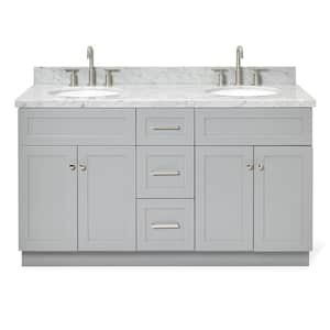 Hamlet 61 in. W x 22 in. D x 36 in. H Bath Vanity in Grey with Carrara Marble Vanity Top