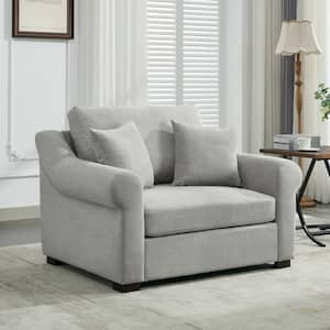 Oversized Light Gray Chenille Fabric Upholstered Arm Chair with 2-Pillows, Wood L-Shaped Legs