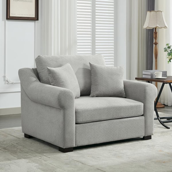 Harper & Bright Designs Oversized Light Gray Chenille Fabric Upholstered Arm Chair with 2-Pillows, Wood L-Shaped Legs