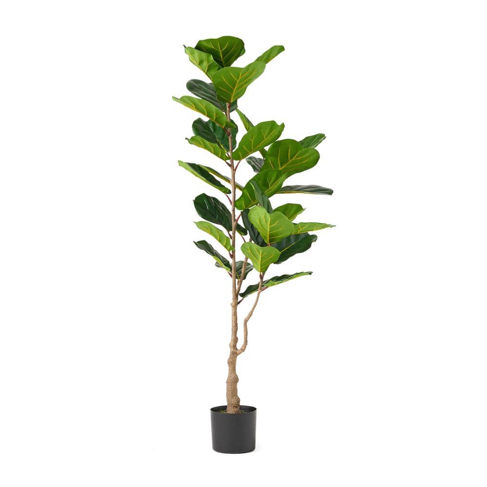 Realistic 5 ft. Artificial Fiddle Leaf Fig Tree in Pot, Faux Decorative Pla