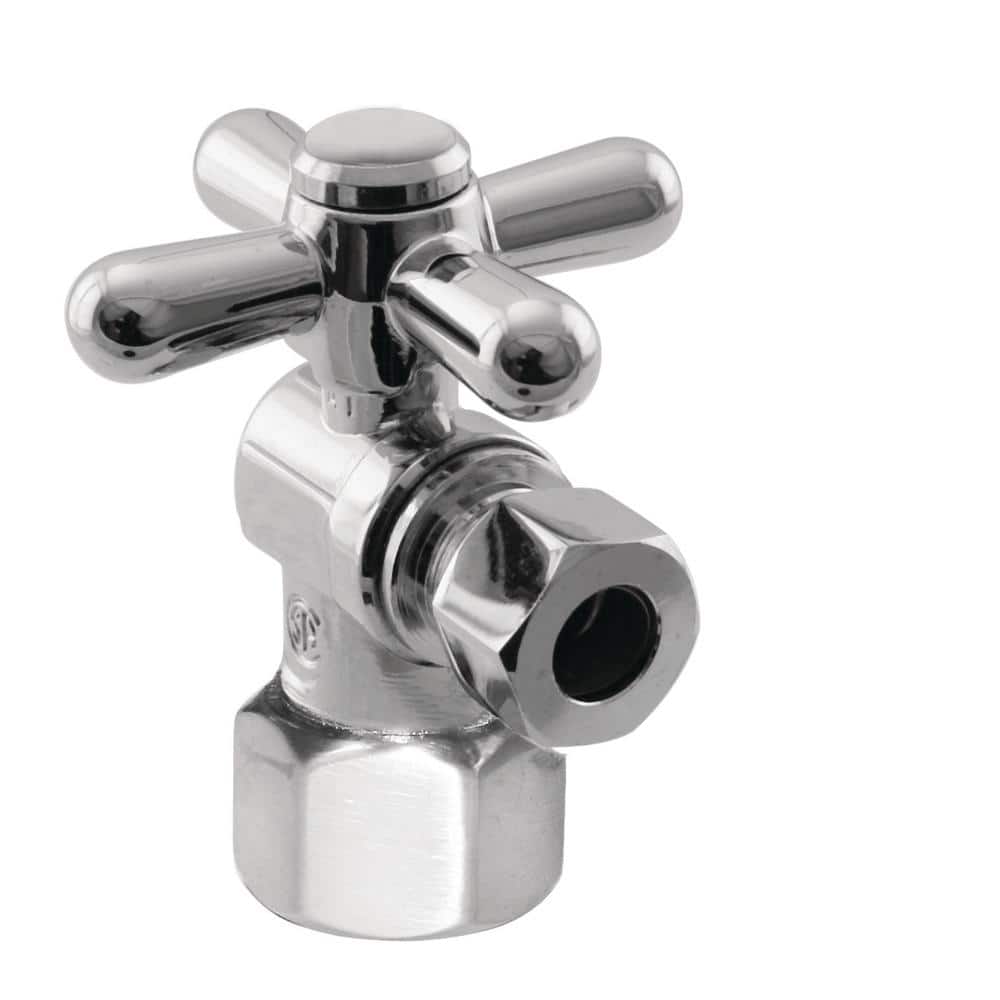 Westbrass 1/4-Turn Cross Handle Angle Stop Shut Off Valve, 1/2"" IPS x 3/8"" OD Compression Outlet, Polished Chrome -  D103BX-26
