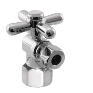 1/4-Turn Cross Handle Angle Stop Shut Off Valve, 1/2'' IPS x 3/8'' OD Compression Outlet, Polished Chrome