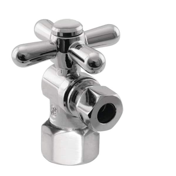 Westbrass 1/4-Turn Cross Handle Angle Stop Shut Off Valve, 1/2" IPS x 3/8" OD Compression Outlet, Polished Chrome
