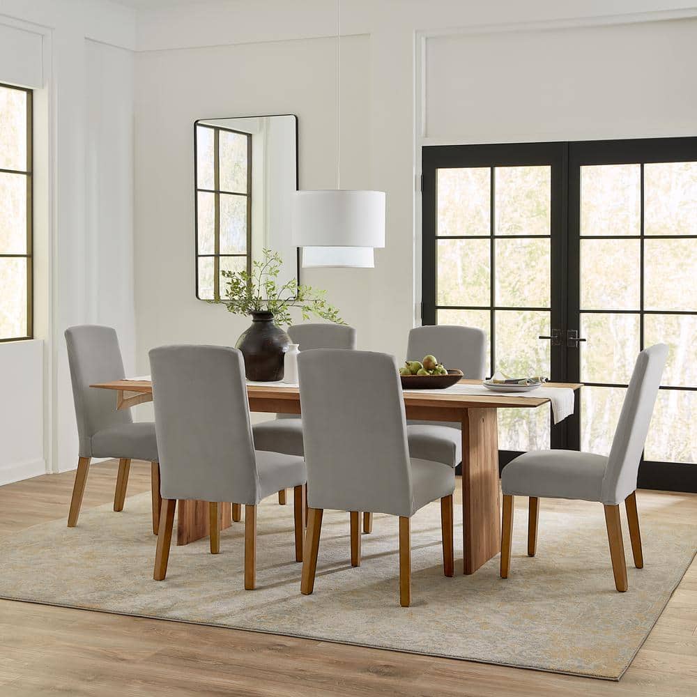 Light Gray Stretch Velvet Dining Chair Cover Set