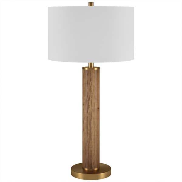 HomeRoots 29 in. White Mid-Century Integrated LED Bedside Table Lamp with White Fabric Shade
