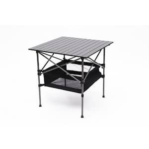 27.56 in. Square Black Metal Outdoor Picnic Table with with Carrying Bag