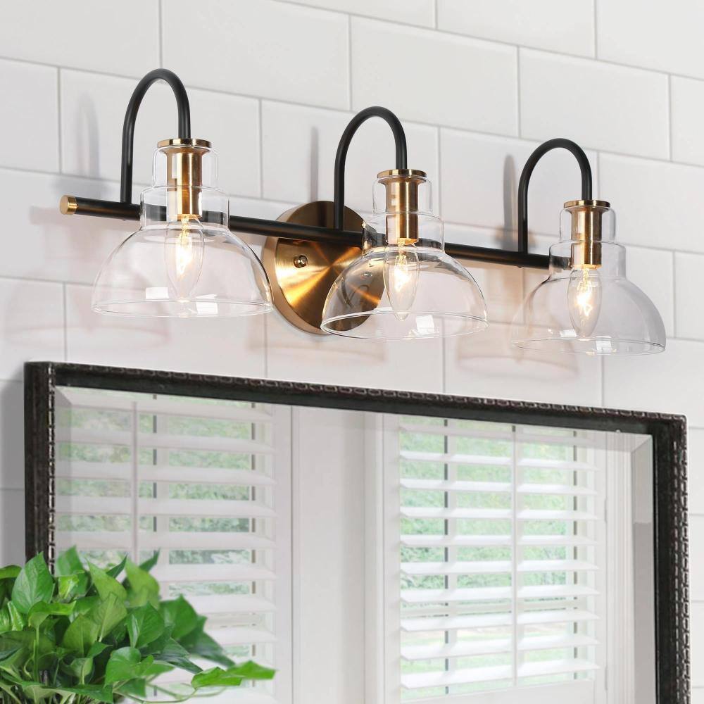 Saxifraga Modern 3-light Black and Brass Wall Sconce with Clear Dome Glass Shade, 22.5 in. Vanity Light for Bathroom price history on PriceWatchPro