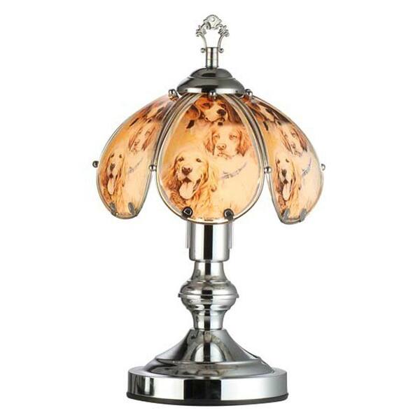 ORE International 14.25 in. Brushed Silver Base Touch Lamp with Loyal Dogs