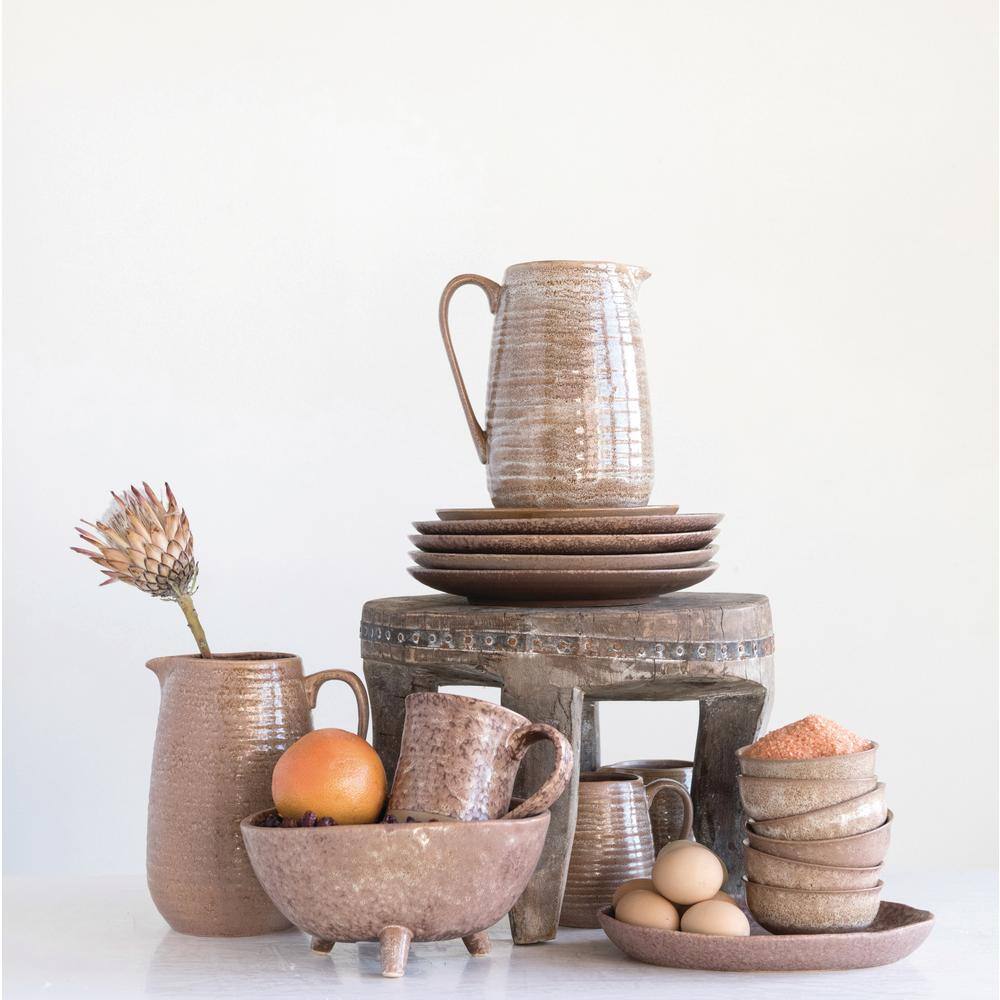 Set of 4 Beige and Multicolor Ceramic Stoneware Mugs