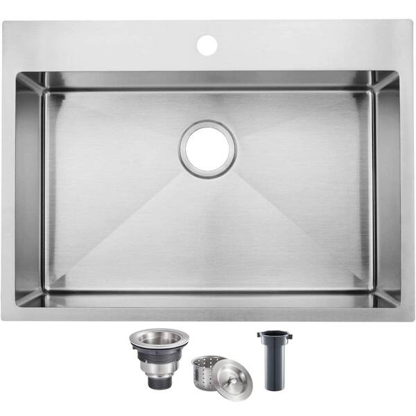 28 in. Drop-In Single Bowl 16-Gauge T304 Stainless Steel Kitchen Sink, 9 in. Deep with Strainer