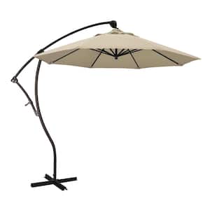9 ft. Bronze Aluminum Cantilever Patio Umbrella with Crank Open 360 Rotation in Antique Beige Sunbrella