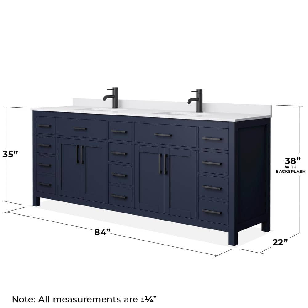 Beckett 84'' Dark Blue Double Bathroom Vanity with Marble Top
