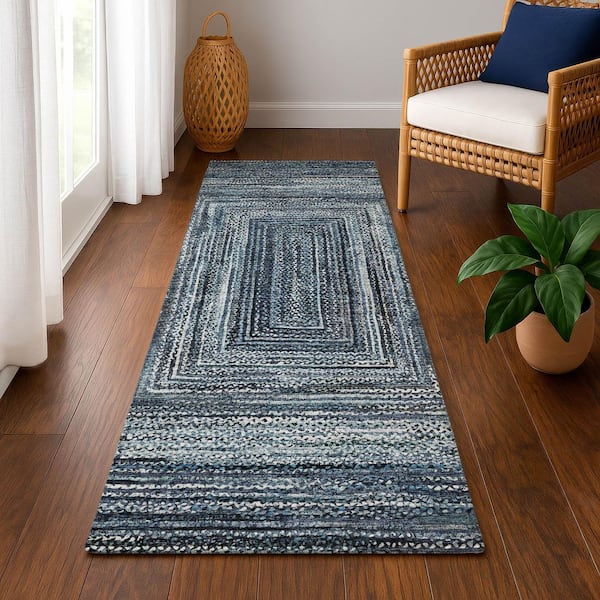 Mayfield Premium Machine Washable Abstract AMF1725 Blue 2 ft. 3 in. x 7 ft. 6 in. Runner Rug