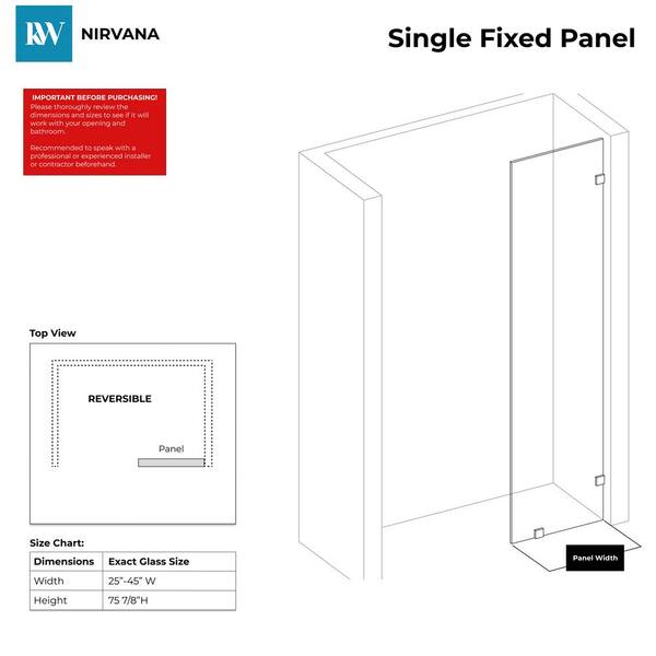 Kobiworks Nirvana 26 in. W x 76 in. H Frameless Fixed Panel Shower