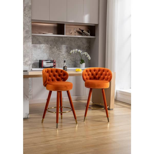 Seeberger Germany （ドイツ製）オレンジ色 HOMEFUN 24.21. Modern Orange Velvet Wood Frame Swivel