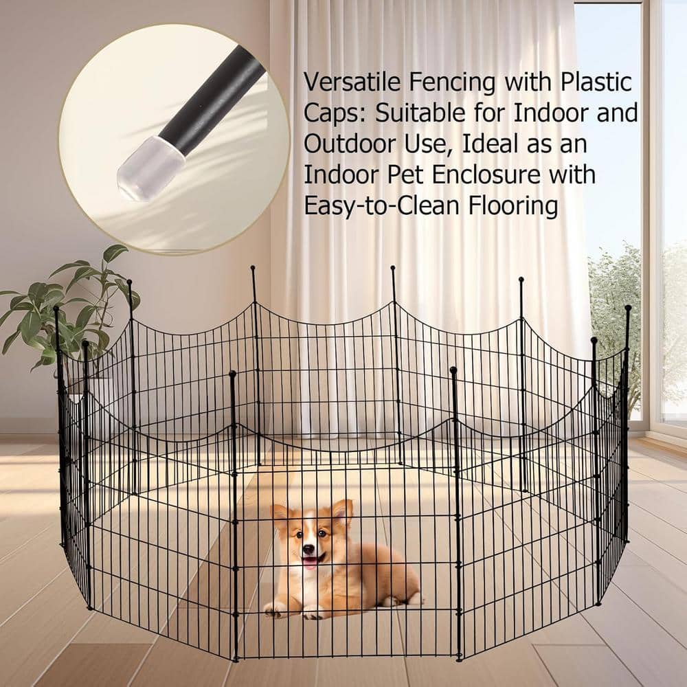 32 in. Black Metal Garden Border Fence with Spear-Top Design