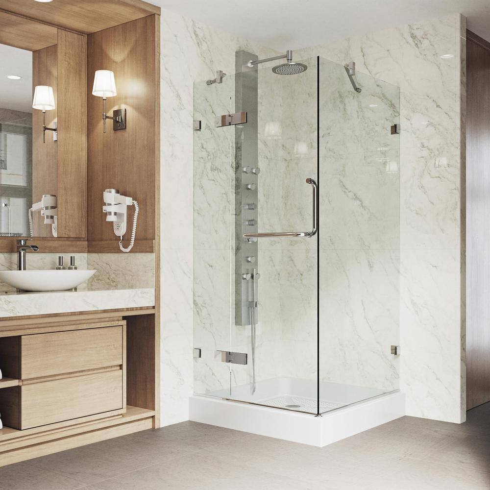 Monteray Frameless Clear Glass Hinged Shower Enclosure with Brushed Nickel Hardware