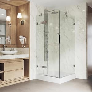 Monteray 32 in. L x 32 in. W x 79 in. H Frameless Pivot Square Shower Enclosure Kit in Chrome with 3/8 in. Clear Glass