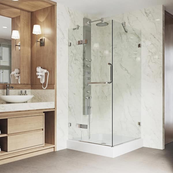 VIGO Monteray 36 in. L x 36 in. W x 79 in. H Frameless Pivot Square Shower Enclosure Kit in Chrome with 3/8 in. Clear Glass
