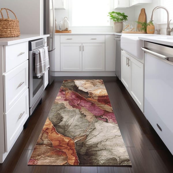 Chantille Machine Washable Indoor/Outdoor Abstract ACN1864 Khaki 2 ft. 3 in. x 7 ft. 6 in. Runner Rug