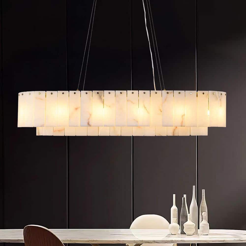 40 in. 12-Light Dimmable LED Alabaster Oval Chandelier, White Kitchen Island Chandelier, for Living Room, Dining Room price history on PriceWatchPro