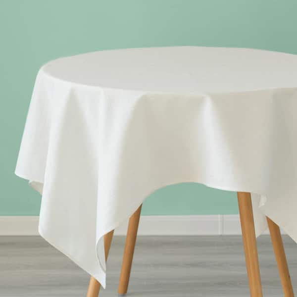 DEERLUX 52 in. x 52 in. Square Whites Solid Color 100% Pure Linen Washable Tablecloth