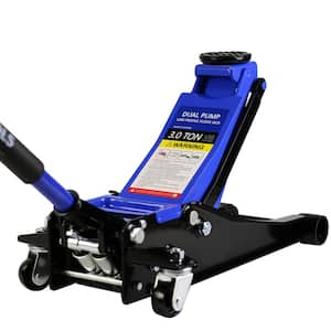 3 Ton Hydraulic Low Profile and Steel Racing Floor Jack with Dual Piston Quick Lift Pump, (6600 lbs.) Capacity, Blue