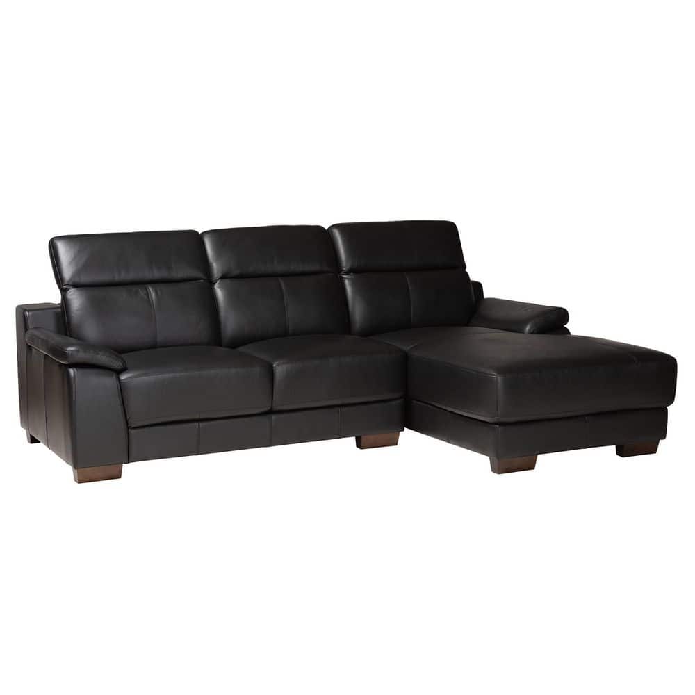 Baxton Studio Reverie 100.2 in. W 2-Piece Leather Right Facing Sectional Sofa in Black, Black/Walnut Brown -  223-13125-HD