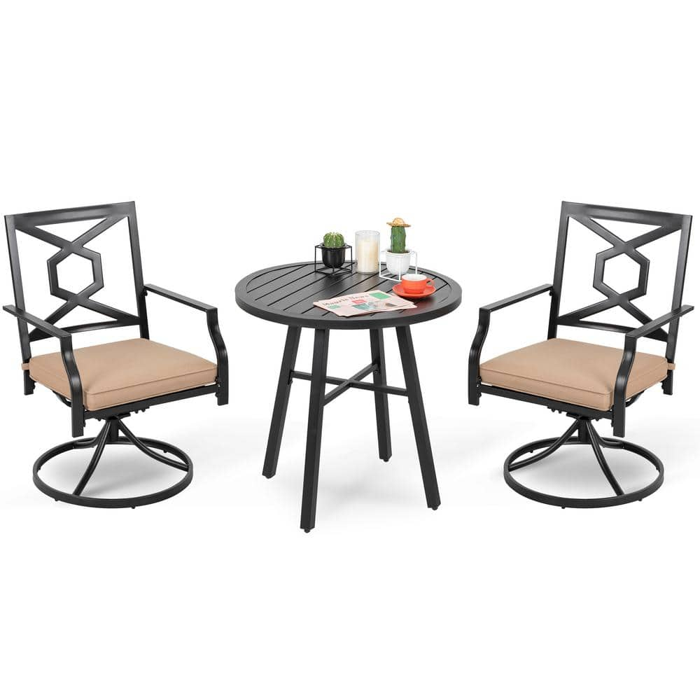 Nuu Garden 3-Piece Swivel Metal Outdoor Bistro Set Patio Furniture ...