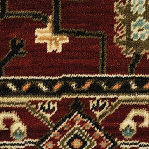 Red Black Ivory and Brown 2 ft. x 3 ft. Oriental Power Loom Stain Resistant Fringe Area Rug